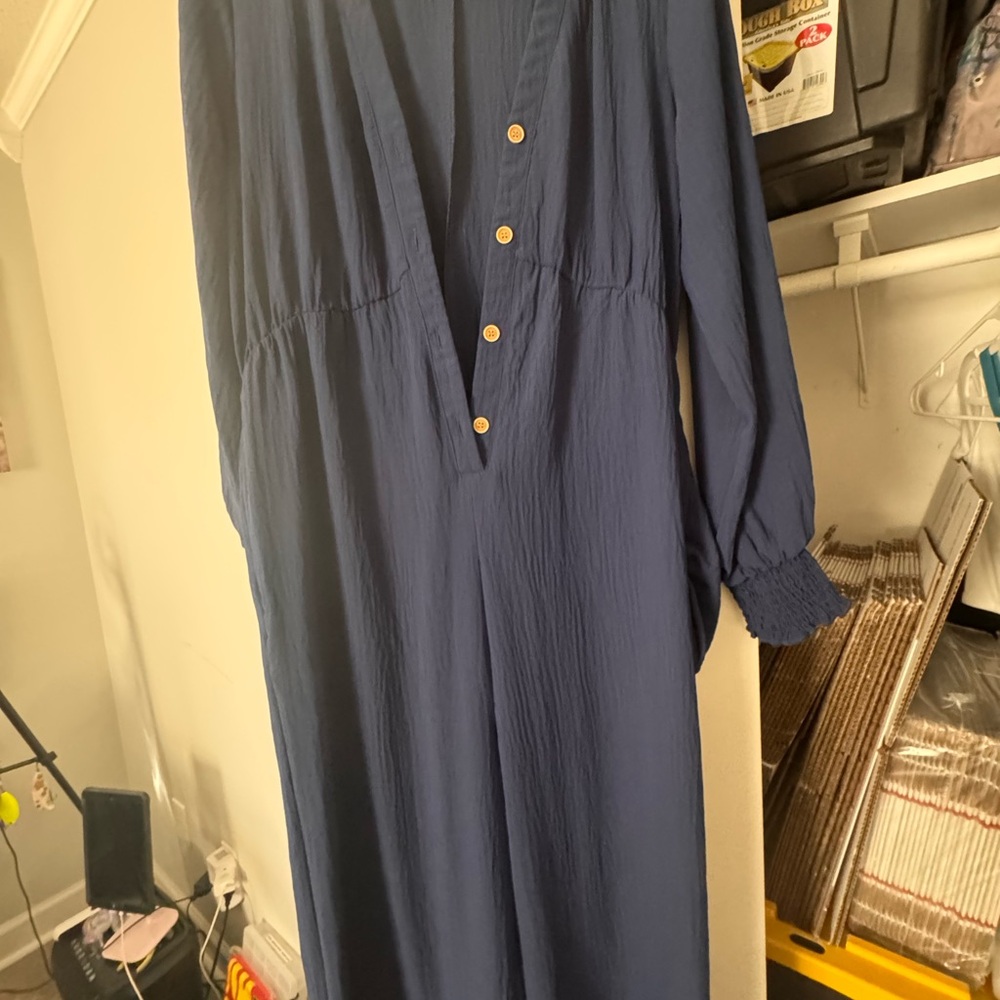 Navy Blue Button-Down Maxi Dress